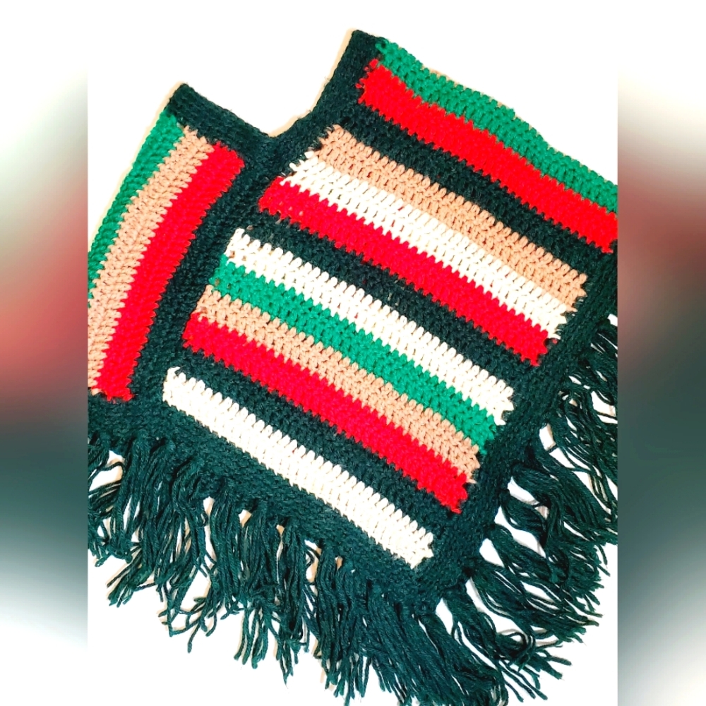 Granny's Vintage Cottagecore Hand Crocheted Toddler Poncho (Ages 3-5)